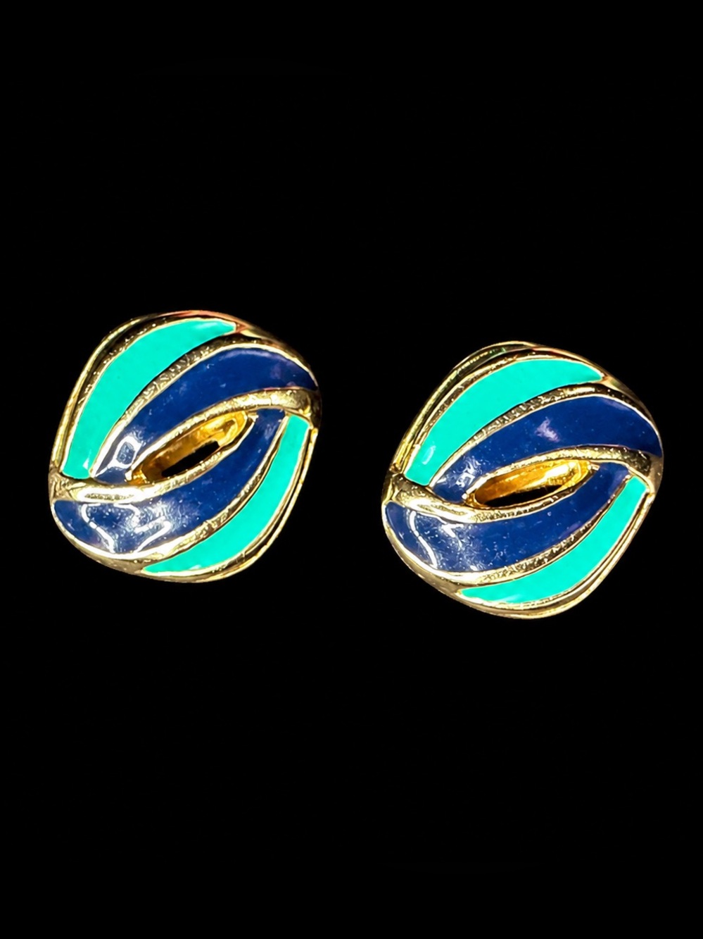 Givenchy Gold tone Blue & Teal Enamel Dome Clip-On Earrings